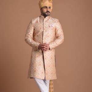 Handmade Banarasi Brocade Achkan | Silver Pink Father Son Combo | Jaipurio